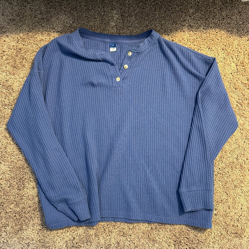 Old Navy Blue Waffle Knit Long Sleeve Henley – Size Medium